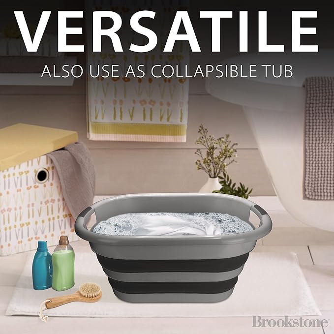 BROOKSTONE (2 Pack) Medium Size Collapsible Laundry Basket, Comfort Non-Slip Grip Handles, Minimalist Space Saving Design, Portable Pop-Up Hamper