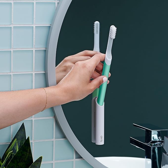 Quip Sonic Electric Toothbrush for Adults - Time Travel & Soft Bristles with Travel Case & Replacement Brush Head - 3 Month Battery Life, Plastic Handle - Green