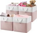 13x13x13 Cube Storage Bins,4 Pack Large Foldable Fabric Storage Cubes with Handles for Organizing Home, Closet, Shelf, Office(White&Pink)