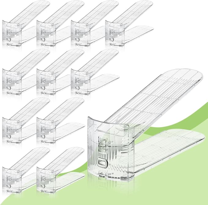 MOOKNAT Clear Shoe Slot Organizer, 12 Pack Adjustable Shoe Slots Organizer for Closet Clear Shoe Stackers Shoe Rack Holder Shoe Space Savers for a Pair of Shoes