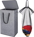 Odonata 75L Slim Laundry Hamper with Lid,Large Foldable Laundry Basket with Removable Bag and Handles Tall Collapsible Dirty Clothes Basket Great for Bedroom, Bathroom, Dorm, College,RV. (Grey, 75L)