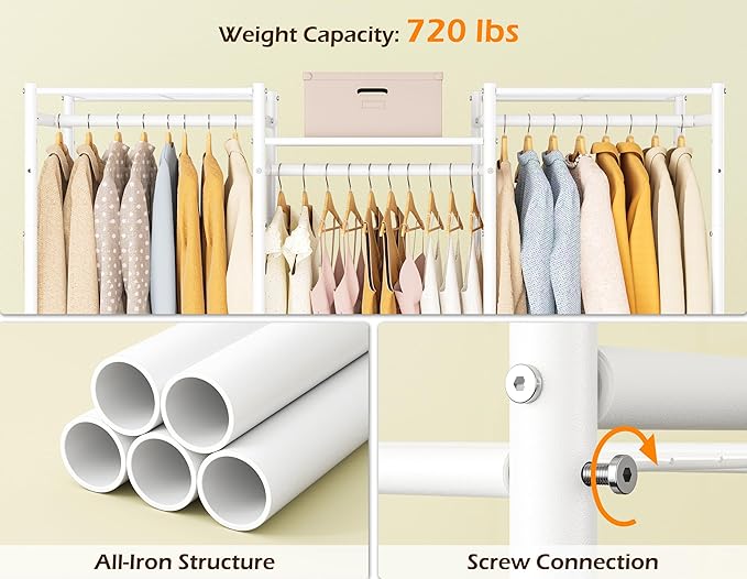 HOMIDEC Wardrobe Closet, 4 Hanging Spaces Portable Clothes Rack,Free Standing Closet Organizer and Storage System with Hanging Rods,Clothing Rack Suitable for Cloakroom,Bedroom,Entrances,etc.White