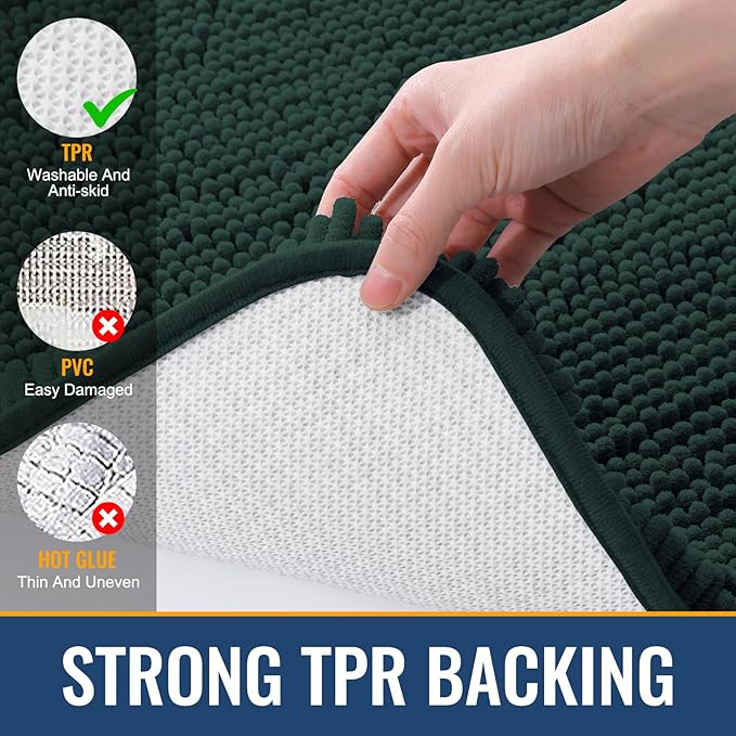 Arotive Bathroom Rugs 59x24, Extra Soft Absorbent Shaggy Chenille Bath Rugs, Machine Washable Rubber Backing Non-Slip Bath Mats for Bathroom Floor Tub and Shower, Home Decor Accessories,Blackish Green