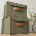 Decorative Linen Storage Boxes with Lids - Spacious Set of 2 Organizer Bins for Your Home Decor - The Perfect Small Container to Safely Store Photos, Documents and Memory Box Keepsakes in Style