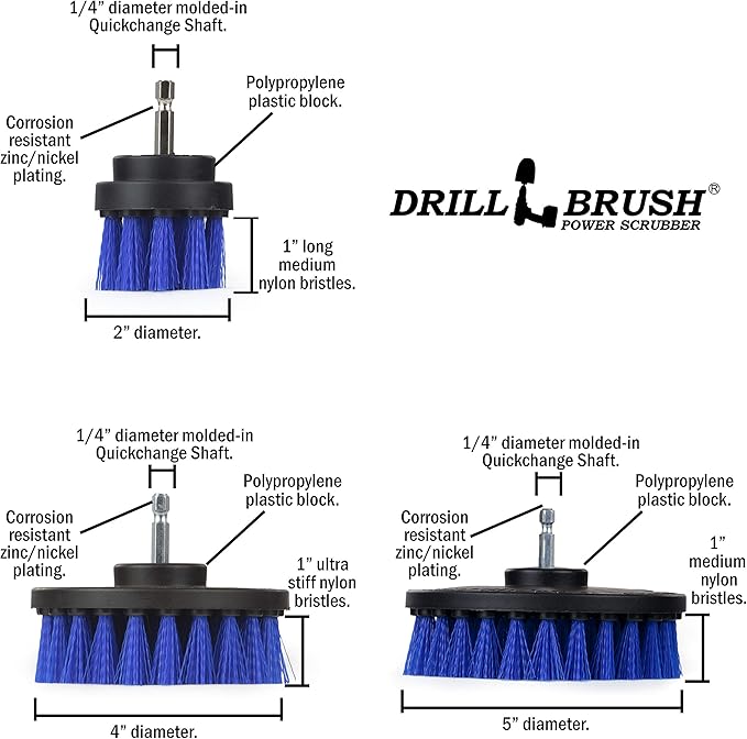 Kayak - Canoe - Yacht - Raft - Drill Brush - Boat Accessories - Fiberglass - Hull Cleaner - Cleaning Supplies - Pond Scum, Oil Residue, Weeds, Barnacles, Oxidation - Spin Brush Kit