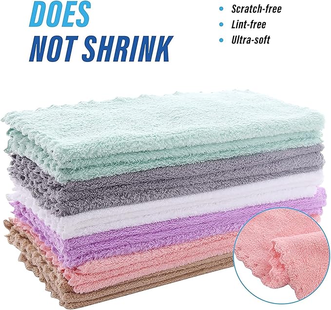Sunny zzzZZ 18 Pack Microfiber Cleaning Cloth - Super Absorbent 10 × 10 Inch Reusable Cleaning Rags, Premium Dish Cloths, Coral Fleece Cleaning Towels, Nonstick Oil Washable Fast Drying (Multicolor)
