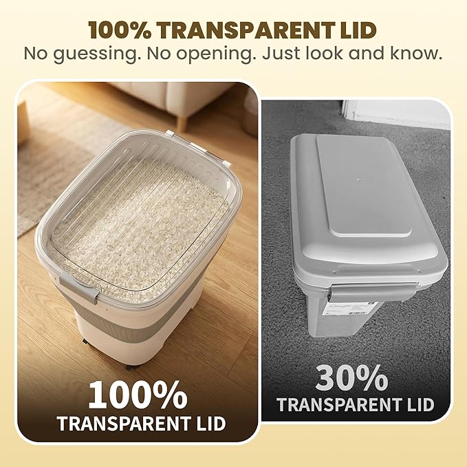 25-40Lbs Rice Container,Collapsible Food Storage Containers with Airtight Clear Lid,Wheels,Rice Storage Container with Small Bin and Scoop,Rice Dispenser for Flour Sugar Cereal Grain Dog Cat