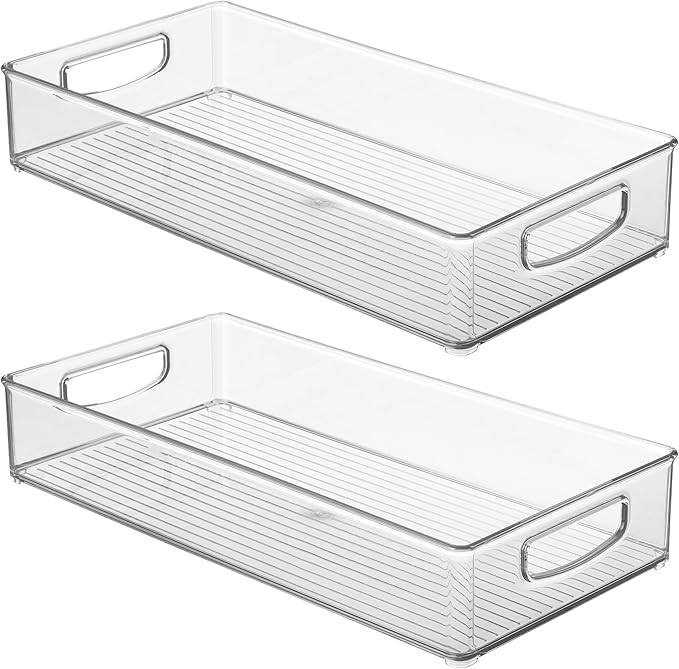 iDesign Stackable Clear Plastic Extra Long Pantry Organizers and Cabinet Storage Bins for Kitchen, 2-Pack