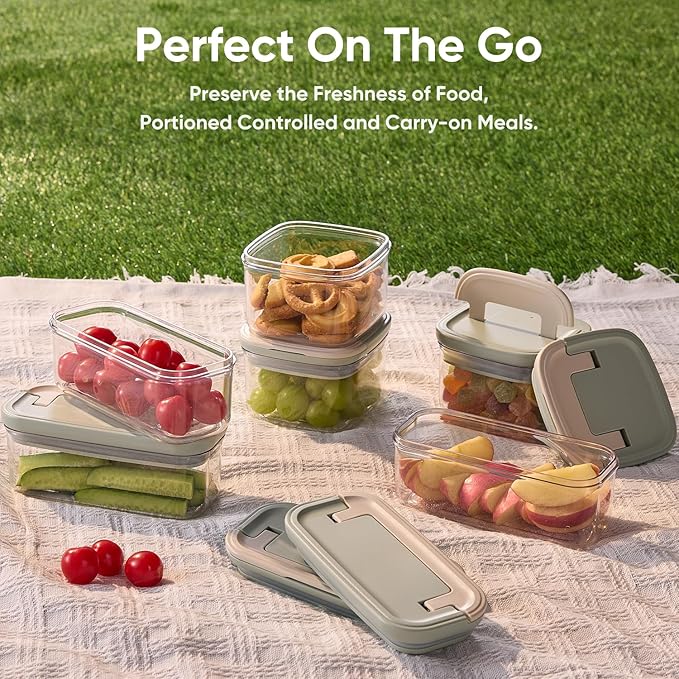 CAROTE Easy-open Airtight Food Storage Containers with Lids, 20 PCS Durable Plastic Kitchen Storage Containers for Dry Food/Fruit, Leakproof, BPA-Free, Sage Green/Grey