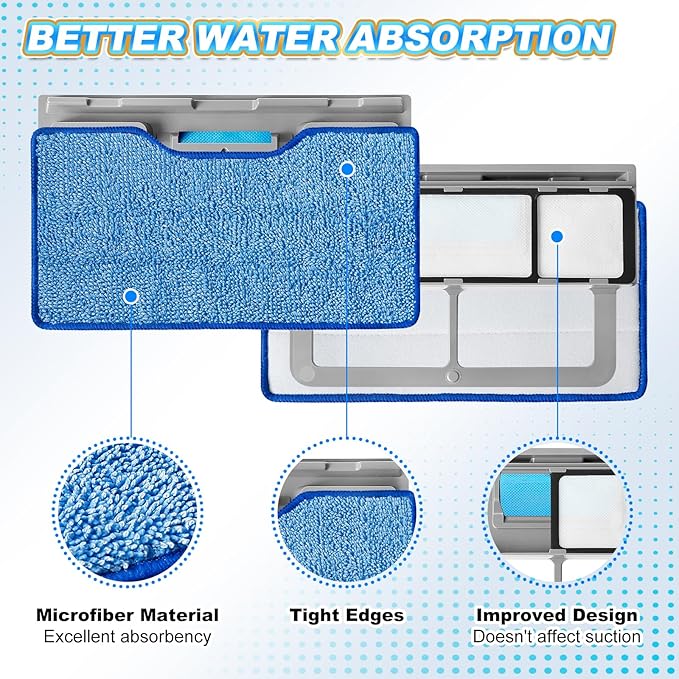 KEEPOW Reusable Mop Replacement Pads Compatible with Shark Vac Mop VM252 VM200 VM401 VM180 VM252GN VC205 VM250, Vacuum Mop Pads Refills for Hardwood Floor with Upgraded Dirt Chamber, Blue, 6+4+2 Pack