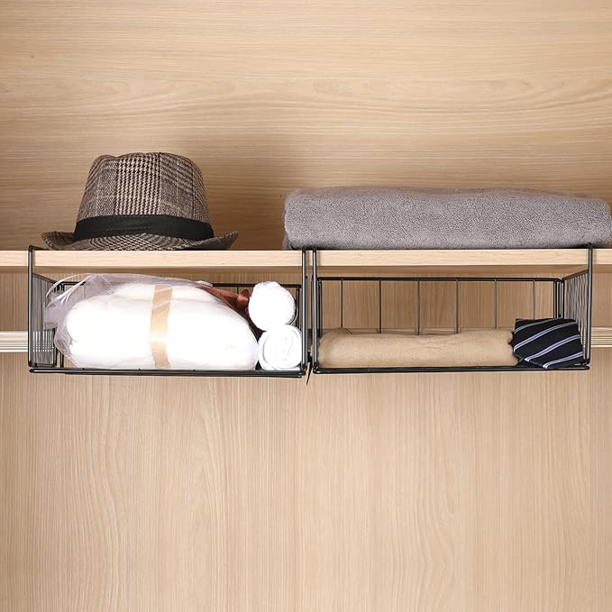 SUFAUY 2-Pack Under Shelf Basket, Under Cabinet Storage Hanging Organizer Holds up to 22lbs, Add Shelves for Storage for Pantry Closet, 11.3“d x 12.3" w, Black