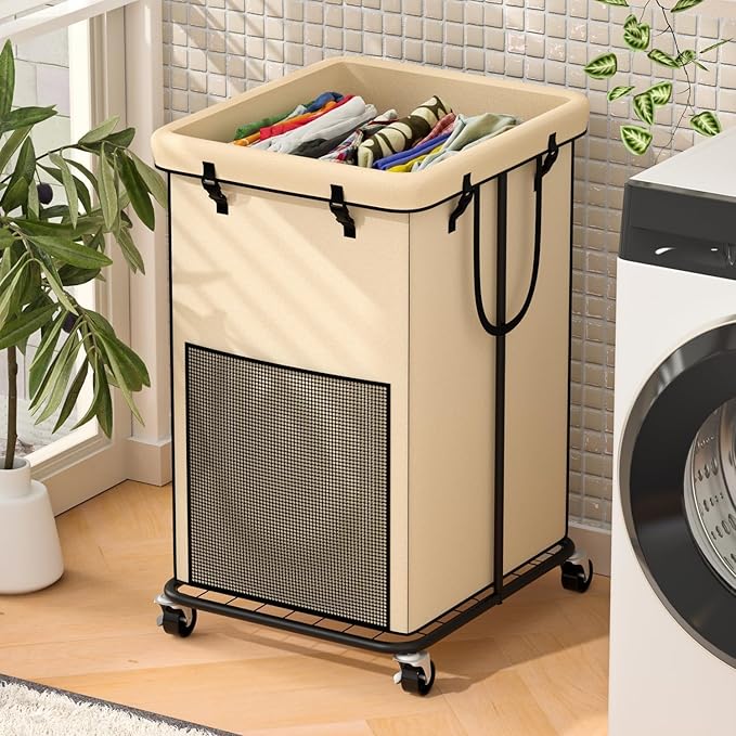 150L Large Laundry Hampers, Oxford Fabric Laundry Hampers Clothes Hampers, Metal Frame and Removable Bag Design with Wheels, Suitable for Bedroom, Bathroom, Dorm Room, Laundry Room (White)