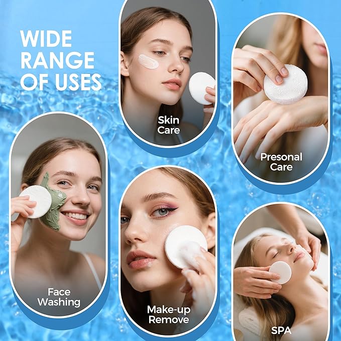 60-Count Compressed Face Sponges for Cleansing, Reusable White Natural Cellulose Travel Essentials Facial Sponge, Women Washing Face Pads for Make Up Remover, Exfoliating, Spa, Skin Care