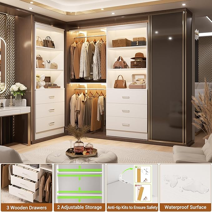 Aheaplus 23.6" Closet Drawers System, Wood Closet Organizer System with 3 Drawers, Modular Small Walk-in Closets Storage Unit, White (23.6" L x 13.8" W x 71" H)