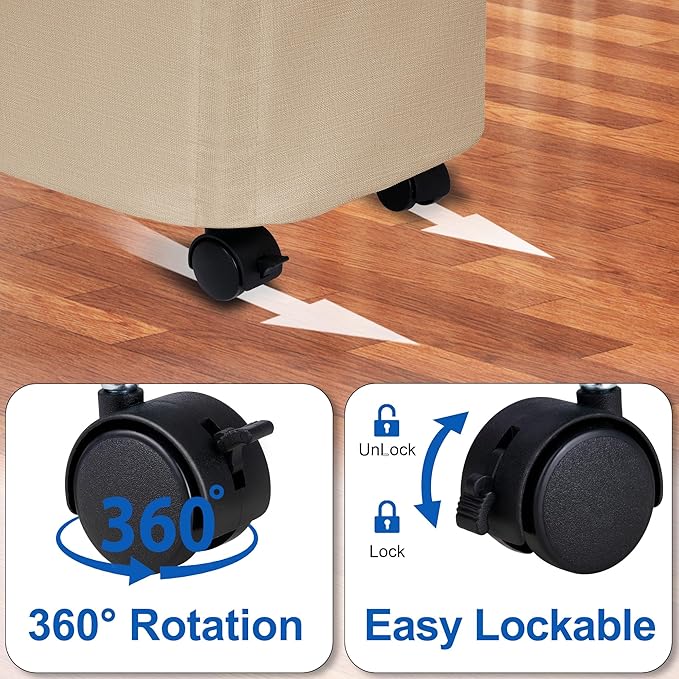 Slim Laundry Hamper with Lid and Wheels, Small Rolling Laundry Basket with Handle for Small Spaces, Tall Dirty Clothes Hampers for Dorm, Bathroom and Bedroom, 55L, Oatmeal