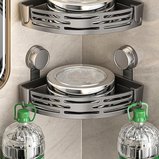 kdlgjdv Triangle Suction Cup Shower Caddy, No-Drill Bathroom Corner Shelf, Small Bathroom Storage Cabinet, Easy To Install, Heavy-Duty Strong Hold Shower Storage Rack For Shampoo & Soap (Gray)