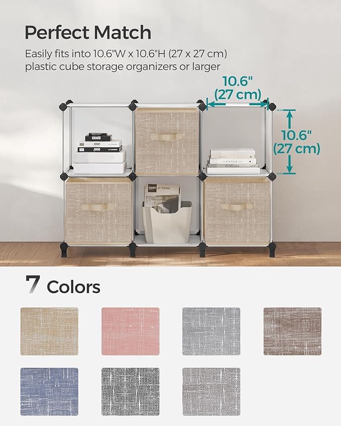 SONGMICS Storage Cubes, 11-Inch Non-Woven Fabric Bins with Double Handles, Set of 6, Closet Organizers for Shelves, Foldable, for Clothes, Sand Beige UROB026K03