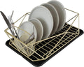Kitchen Details Geode Deluxe Dish Drying Rack with Drain Board | Cutlery Basket | Utensil Holder | Iron Frame | Satin Gold