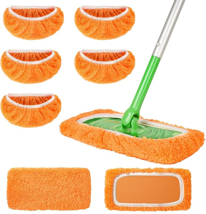 5 Pack Reusable Microfiber Mop Pads Compatible with Swiffer Sweeper, Wet and Dry Flat mop Cover, Washable Pads for Surface/Hardwood Floor Cleaning (Mop is Not Included)