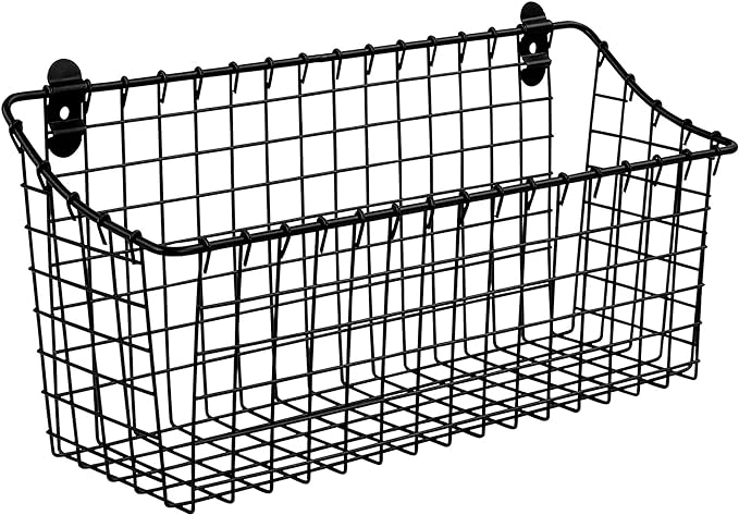 Spectrum Large Wire Wall Mount Storage Basket Matte Black, Wall Mount Storage Basket Organizer for Kitchen Bathroom Pantry, Versatile Wire Caddy Organizer