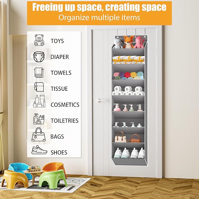 Over The Door Shoe Organizer Storage Fit 16-24 Pairs Hanging Shoe Rack Organiser for Closet Door, Deep Pocket Shoe Holder for Sneakers,Boots Storage(2 Pack Gray)