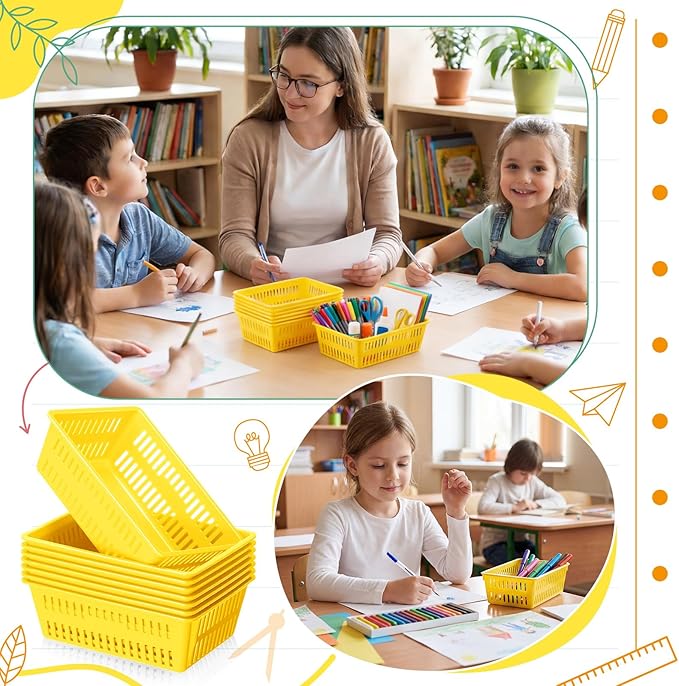 Sherr 36 Pack Classroom Storage Basket Small Plastic Basket for Organizing Crayon Pencil Container Storage Bin Tray Holder for Paper Shelf Back to School Office Supply 6.1"l x 4.3"w x 2.4"h(Yellow)