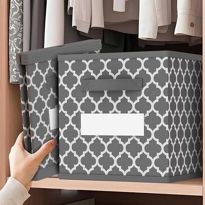 homyfort Cube Storage Organizer Bins - Fabric Storage Cubes Bin Foldable Baskets Square Box for Shelf, Nursery, Cabinet, Clothes, Toys, Set of 6 (Grey2, 13 inch-4Pack)