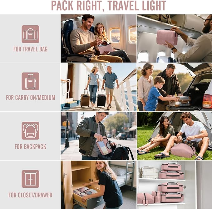 Veken 8 Set Packing Cubes for Travel Essentials, Suitcase Organizer Bags in 4 Sizes, Carry-On Luggage Accessories with Large Laundry & Hanging Toiletry Bag, Must-Have for Airplane, Road Trip & Camping