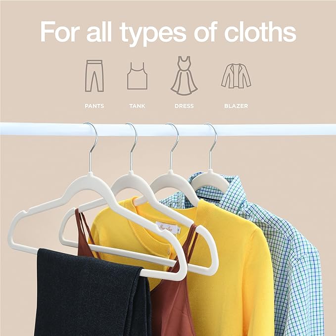 Home-it Premium Velvet Hangers 50 Pack - Ivory Suit Hangers Non Slip - Heavy Duty Clothes Hangers for Closet, Jacket, Shirt, Pants and Suit, Hook Swivel 360 - Ultra Thin