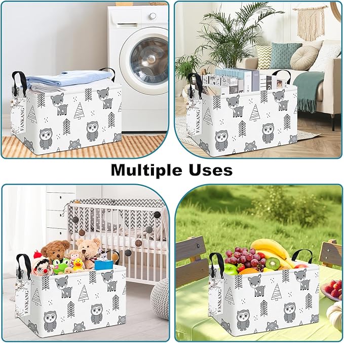 FANKANG Storage Bins,Nursery Hamper Canvas Laundry Basket Foldable with Waterproof PE Coating Storage Baskets for Boys and Girls, Office, Bedroom, Clothes,Toys(Rec-Animal ）