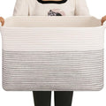 OIAHOMY Large Storage Basket, Cotton Rope Woven Blanket Basket, Toy Bin for Baby Room, Container for Blanket Storage in Living Room, 20''×16''×12'', Black & White