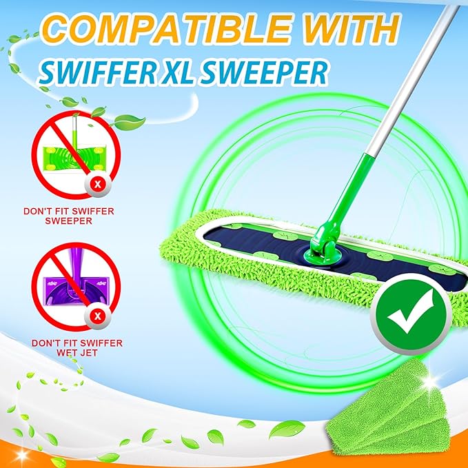 Reusable Microfiber Pads for Swiffer XL Mop - 2 Pack XL Dry Sweeping Cloths & Wet Pads Refills - X-Large Heavy Duty Mopping Cloths for Floor Mopping and Sweeping (Mop is Not Included)