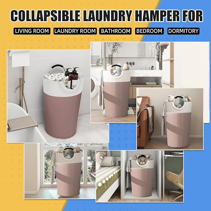 100L Laundry Basket, Collapsible Laundry Hamper with Padded Handles, Waterproof Laundry Bag, Tall Clothes Hamper Stand Up Well, Foldable Laundry Baskets for Easy Storage(Khaki)