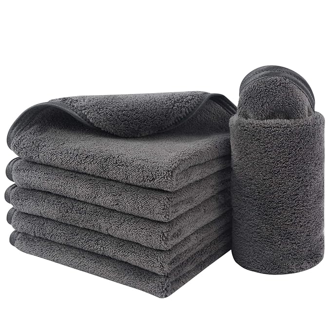 SINLAND Absorbent Coral Velvet Washcloth Ultra Soft Microfiber Face Towels 12 x 12 inch Multi-Purpose Face Cloths for Household and Sport