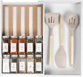 KitchenEdge Spice Drawer Organizer with Expandable Storage. Holds up to 15 Spice Jars (Not Included), Non-Slip Feet, Kitchen Accessory Storage, 100% Sustainable Bamboo Wood (White Bamboo)