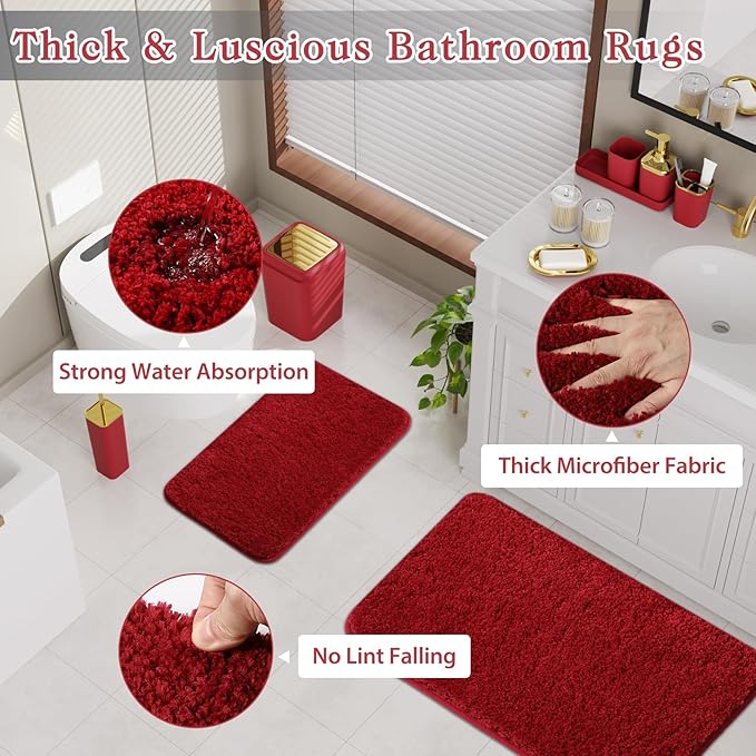 Burgundy Bathroom Accessories Set with Shower Curtain and Rugs, Dark Red Bathroom Accessories with Trash Can,Toothbrush Holder and Cup,Soap Dispenser,Tray,Soap Dish,Toilet Brush,Qtip Holders