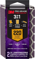 3M Pro Grade Precision 3-in-1 Sanding Sponge, 220 Grit Fine, 2 Sponges, Washable & Reusable, for Wood, Metal, Drywall, and Paint Prep – Flexible Foam, Contoured, Angled, Flat