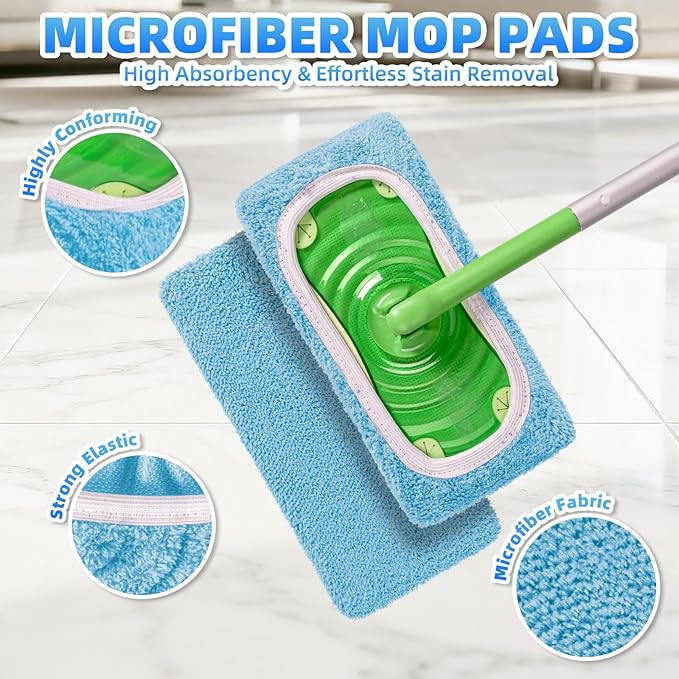 8 Pack Reusable Mop Pads Compatible with Swiffer Sweeper Mop, Dry and Wet Pads Refill, Microfiber Pads, Washable Sweeping Cloths for Surface/Hardwood Floor Cleaning (Blue)