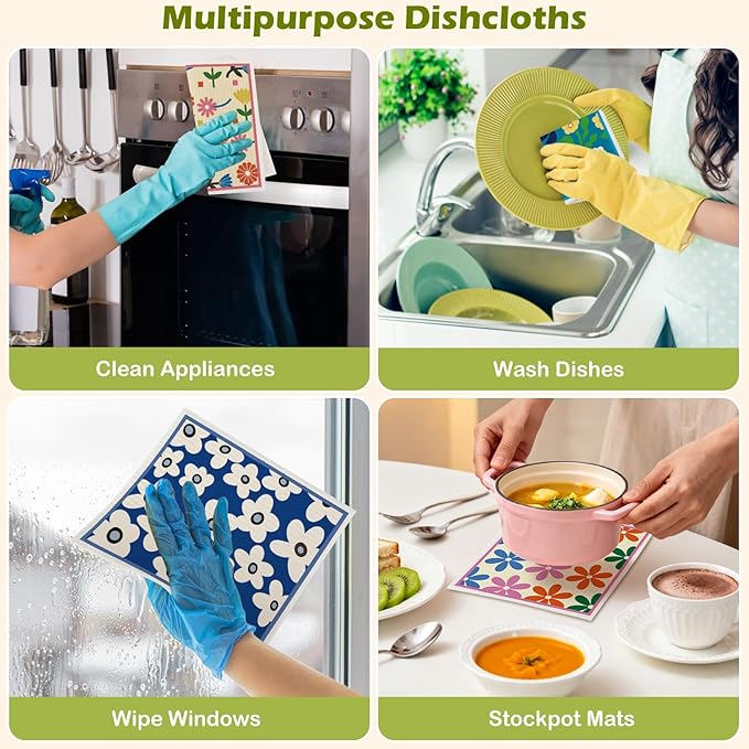 6 Packs Swedish Paper Cloths for Kitchen, Reusable Paper Towels Washable Dish Rags, Highly Absorbent Kitchen Towels Quick Drying Swedish Sponge Cleaning Dish Cloths(Colorful Broken Floral)