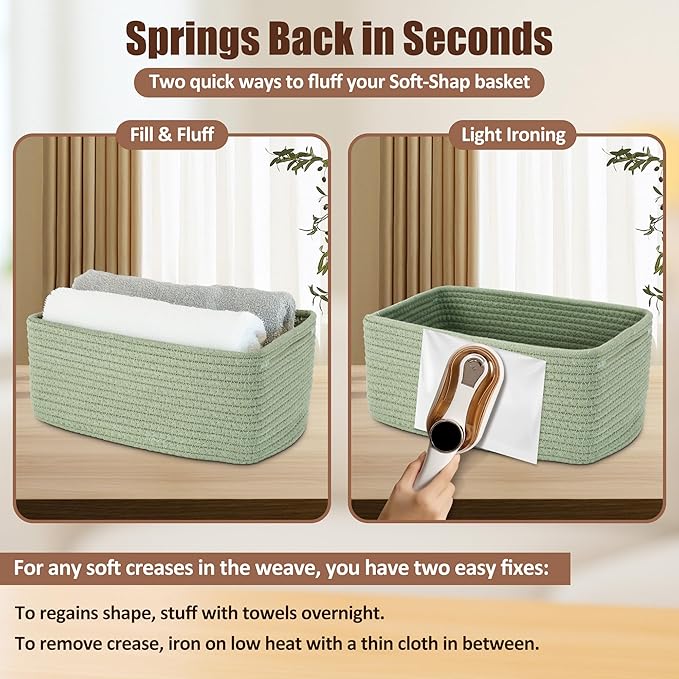 5-Pack Small Woven Rope Storage Baskets – 2 Sizes Organizer Bins for Closet, Shelf, Bookshelf, Nursery, Changing Table, Fabric Cube Boxes, Rectangular Shallow Bins for Bathroom, Toy & Home