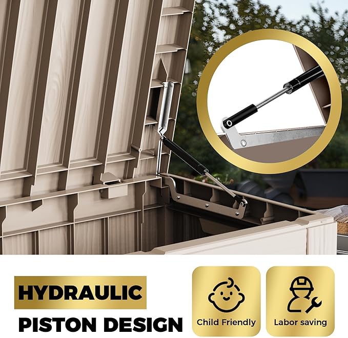 TARKARI 80 Gallon Lockable Resin Deck Box, Waterproof & UV-Resistant Outdoor Storage Box for Outdoor Cushion Storage, Garden Tools & Pool Accessories Storage, Coffee