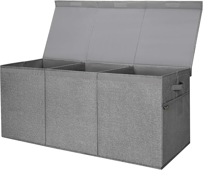 BALEINE Fabric Storage Bins with Lid, Collapsible Extra Large Storage Boxes Bins Baskets with Divider for Home Organizing (37.5"x13"x16", Grey)