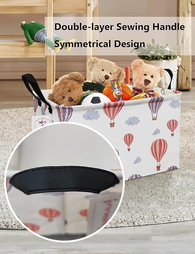 QUEENLALA Rectangular Laundry Hamper/Foldable Nursery Laundry Basket for Organizing/Storage Bin Baskets/Children Toy Office Bedroom/Toy Bin Closet Shelf Baskets（Rec-Color Balloon）