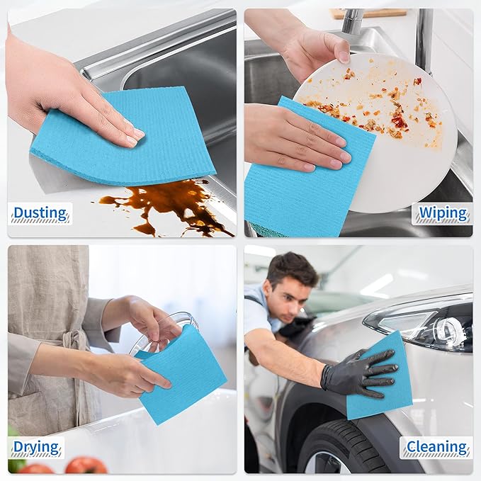 HOMERHYME Swedish Dishcloths, 18 Pack Kitchen Towels Dish Rags, Absorbent Swedish Dish Towels for Kitchen, Non-Scratch Cellulose Sponge Cloths, Biodegradable Washable Reusable Paper Towels, Blue