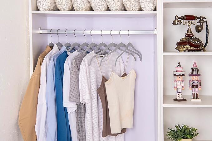 Quality Hangers Clothes Hangers 50 Pack - Non-Velvet Plastic Hangers for Clothes -Heavy Duty Coat Hanger Set -Space-Saving Closet Hangers with Chrome Swivel Hook, Non-Flocked Hangers (50, Gray)