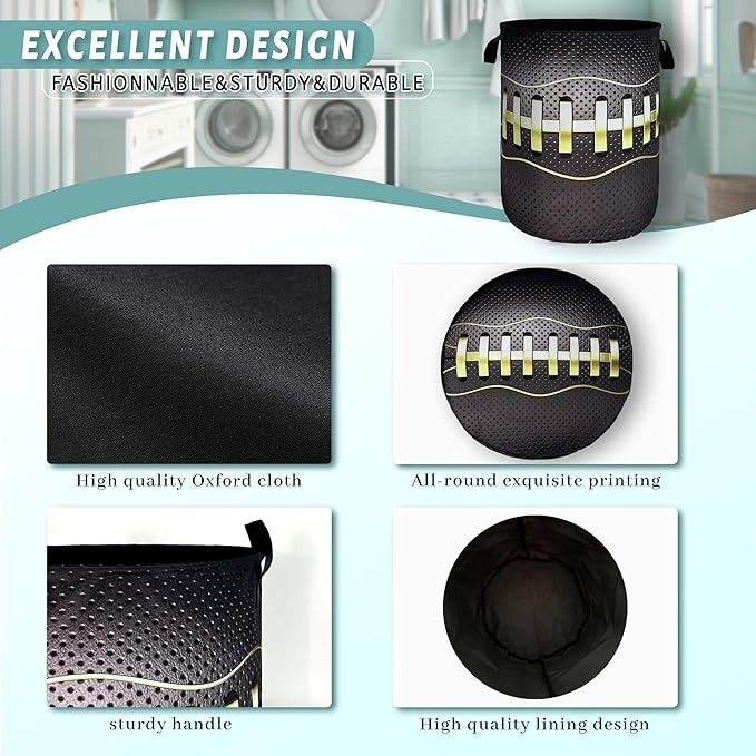 Grey Golden Baseball Texture Laundry Basket Sport Funny Laundry Hamper Foldable Oxford Cloth Colorful Tote Bag Clothes Toy Storage Bucket 18.9" x 16.5"For Bathroom/Laundry Storage/Bedroom