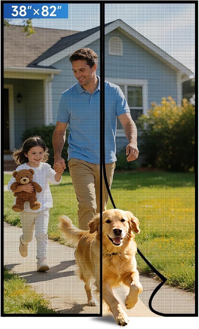 Magnetic Screen Door Upgraded PET Mesh Stronger Than Fiberglass and Polyester,Hands Free,Keeps Bugs Out,Pet & Kid Friendly，Suitable for Home and Screen Size 38" X 82"