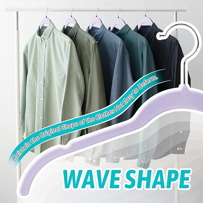 Sishynio 30 Pack Velvet Hangers - Non Slip Slim Hangers for Closet Organization, Space Saving Clothes Hangers with Notches for Dresses, Shirts(Purple)