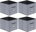 Onlyeasy Extra Large Cloth Storage Bins Foldable Cube Storage Bin 4 Pack - Fabric Cube Organizers Container Drawers with Dual Handles for Shelves, 13" W x 15" D x 13" H, Linen-Like Grey, 7MXDBXL04PLP