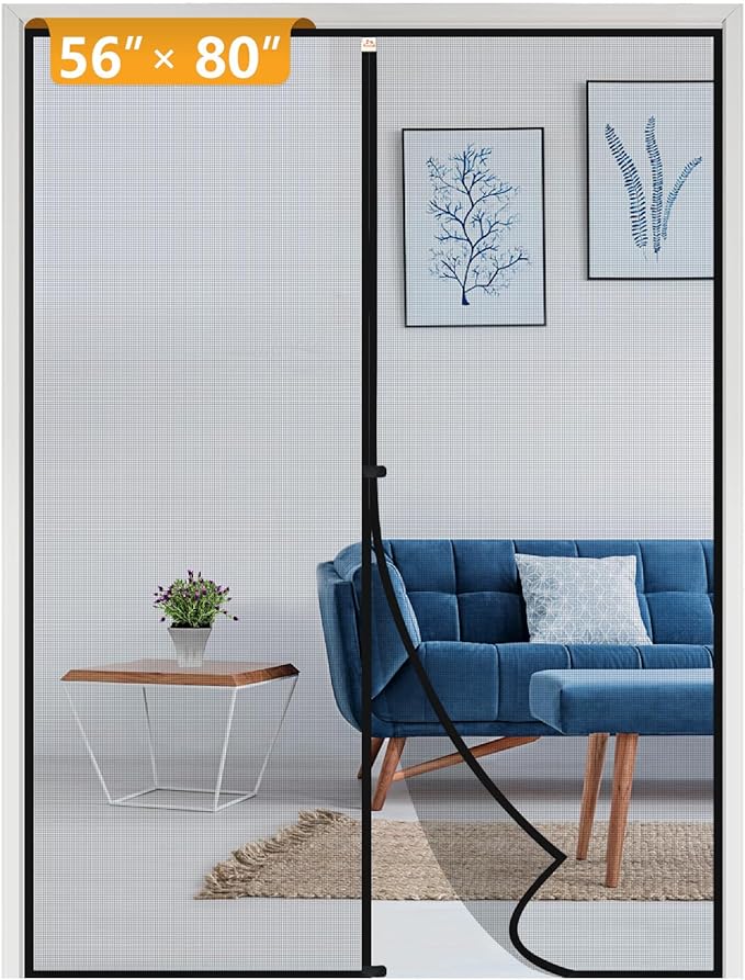 Yotache Door Net Screen with Magnet Fits Door Size 56 x 80, Screen Size 58" x 81" French Doors Net Heavy Duty Fiberglass Mesh Pets and Kids Friendly Black